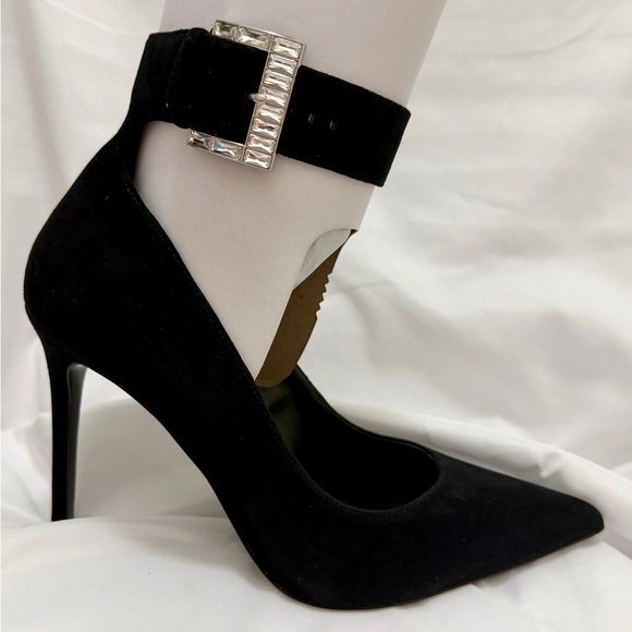 NEW No Box Michael Kors Black Suede Pointed Toe Ankle Strap Stilettos11M Suede